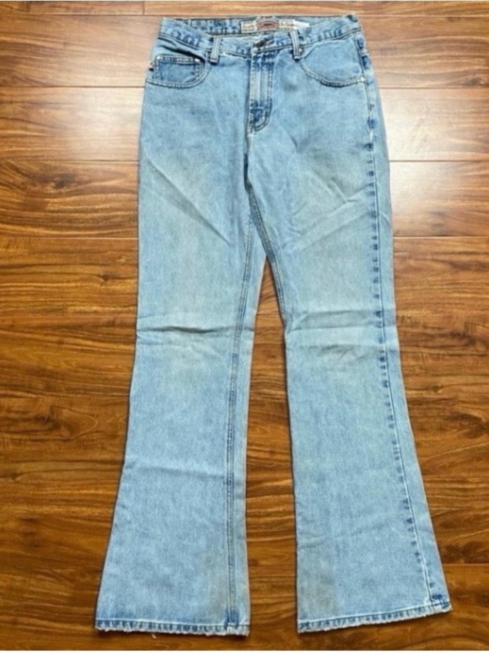 Vintage 90's Hydraulic Jeans Light Blue Distressed High Waist Flare Jeans Size 7